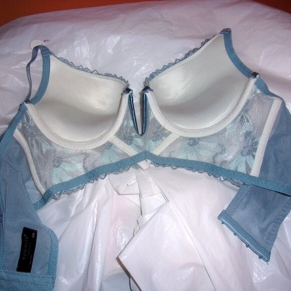 Youmita Blue Floral Longline Plunge 36B Bra NWT - Picture 4 of 9